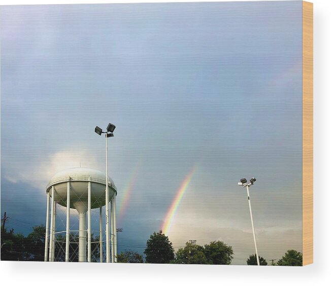 Rainbow Wood Print featuring the photograph Perry Hall Double Rainbow by Chris Montcalmo