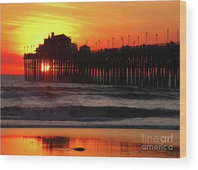 Pacific Ocean Wood Print featuring the photograph Pier at Sunset by Terri Brewster