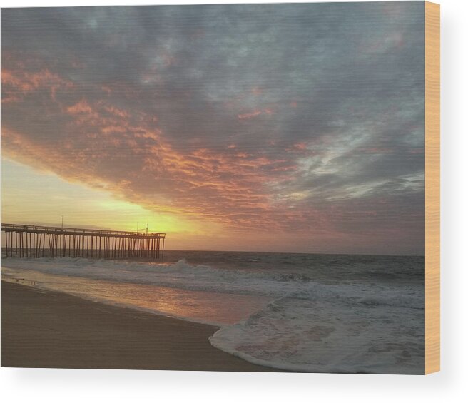 Sun Wood Print featuring the photograph Pink Rippling Clouds At Sunrise by Robert Banach