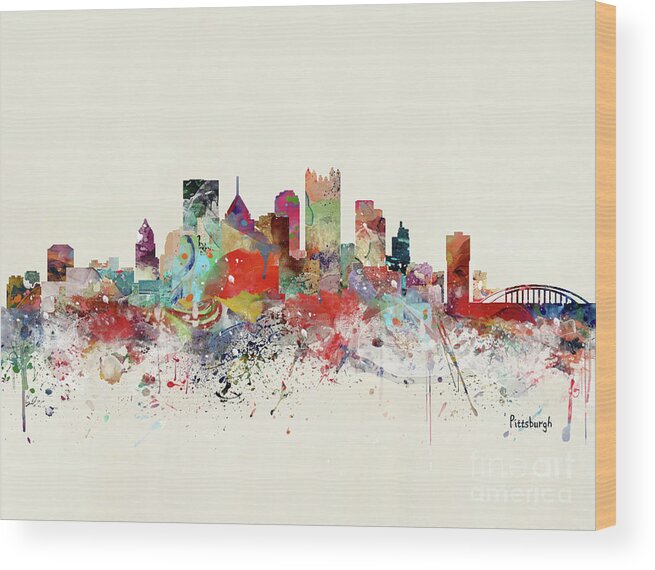 Pittsburgh Wood Print featuring the painting Pittsburgh City Skyline by Bri Buckley