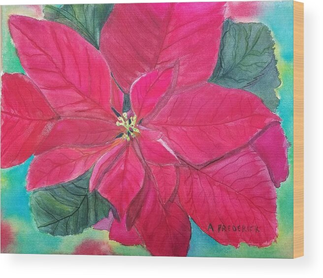 Cristmas Wood Print featuring the painting Poinsettia Glow by Ann Frederick