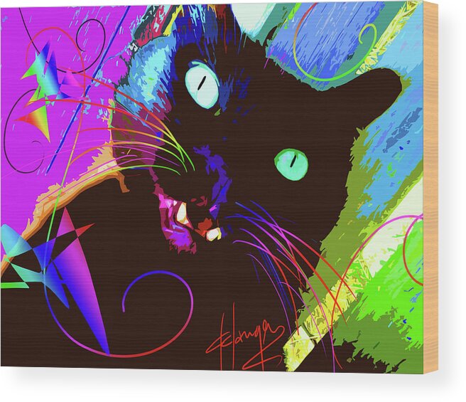 Dizzycats Wood Print featuring the painting pOp Cat The Tarantula by DC Langer