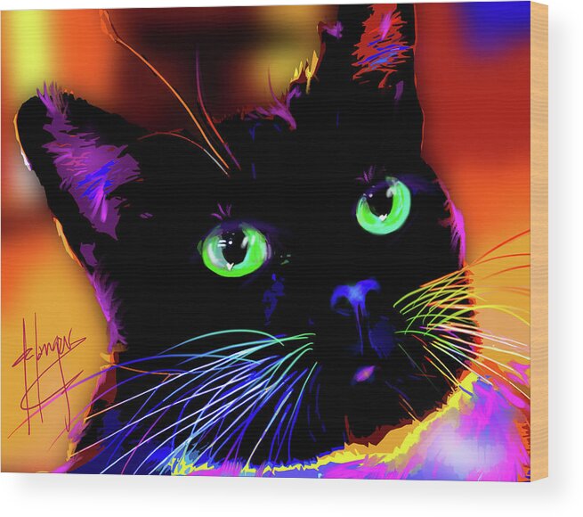 Jerry Wood Print featuring the painting pOpCat Jerry by DC Langer