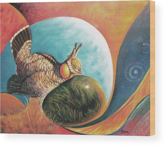 Prairie Hen Wood Print featuring the painting Prairie Hen by Sherry Strong