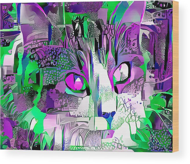 Kitten Wood Print featuring the digital art Purple Fluffy Cat Abstract by Don Northup