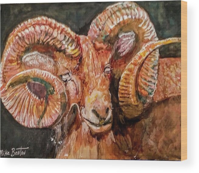 Mountain Goat Wood Print featuring the painting Ram by Mike Benton