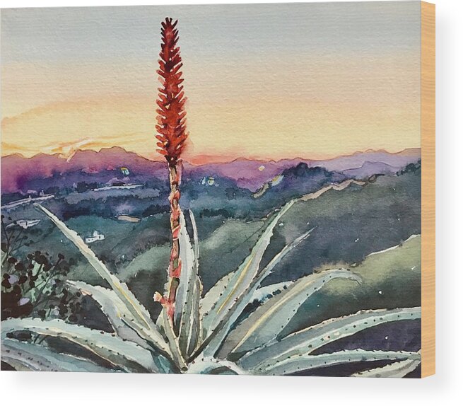 Santa Monica Wood Print featuring the painting Red Hot Poker Sunset - Topanga by Luisa Millicent