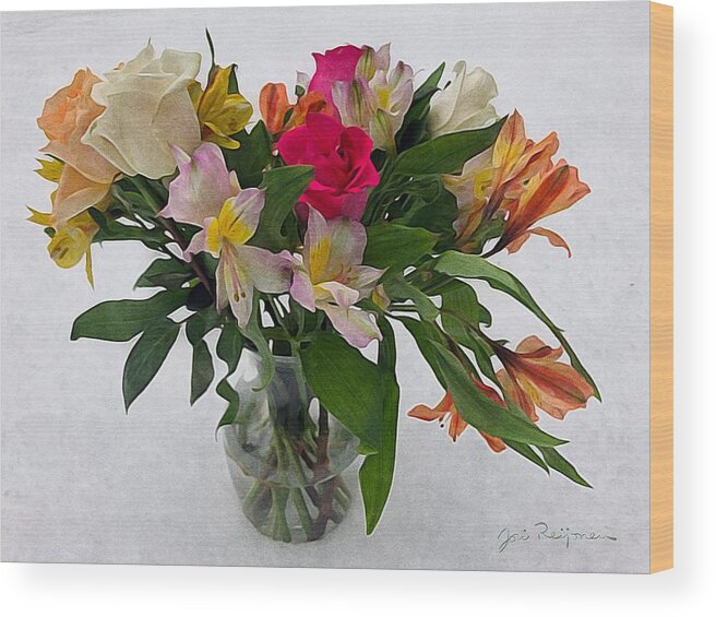Brushstroke Wood Print featuring the photograph Roses and Snapdragons in Vase by Jori Reijonen
