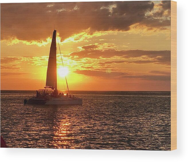 Beach Wood Print featuring the photograph Sailboat Sunset Captiva Island Florida by Shelly Tschupp