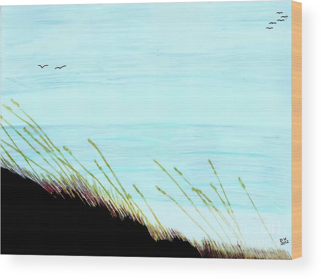 Beach Wood Print featuring the drawing Sea Oats in the Wind Drawing by D Hackett