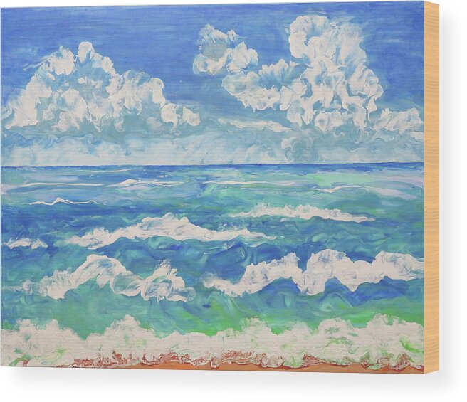 Sea Wood Print featuring the painting Serenity Sea by Frances Miller