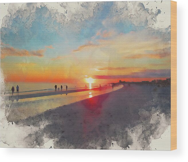 Siesta Key Florida Wood Print featuring the painting Siesta Key, Florida Sunset - 04 by AM FineArtPrints