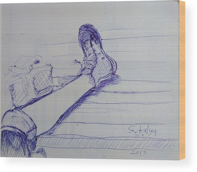 Leg Wood Print featuring the drawing Sketching a leg by Sukalya Chearanantana