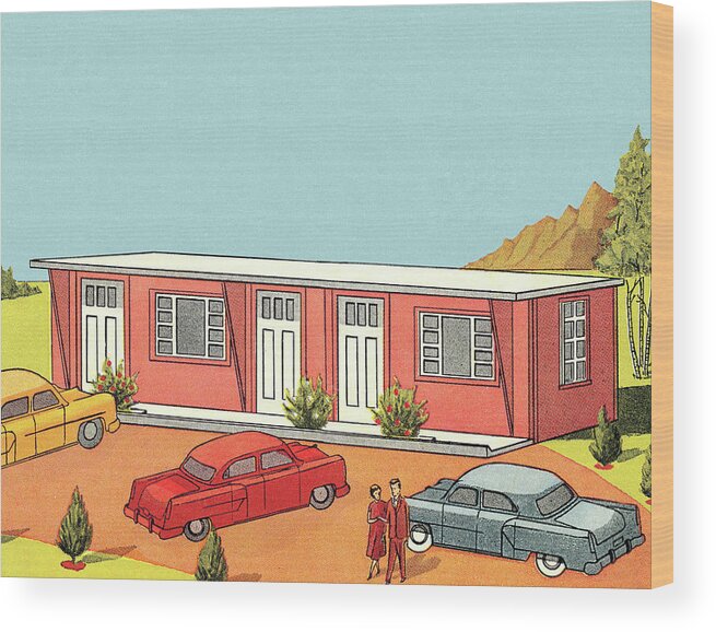 Architecture Wood Print featuring the drawing Small Motel by CSA Images