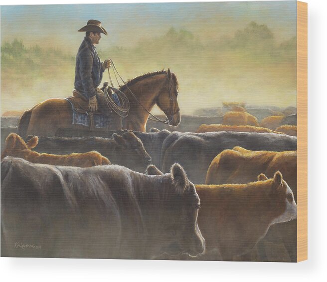 Cowboy Wood Print featuring the painting Sorting September Pairs by Kim Lockman