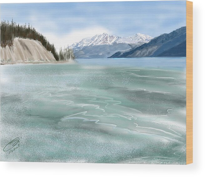 Muncho Lake Wood Print featuring the digital art Spring Break the Alaska Highway at Muncho Lake by Joel Deutsch