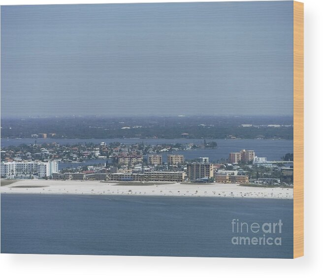 St. Petersburgh Fl Beach From The Sky Wood Print featuring the photograph St. Petersburgh Fl. Beach From The Sky by Barbra Telfer