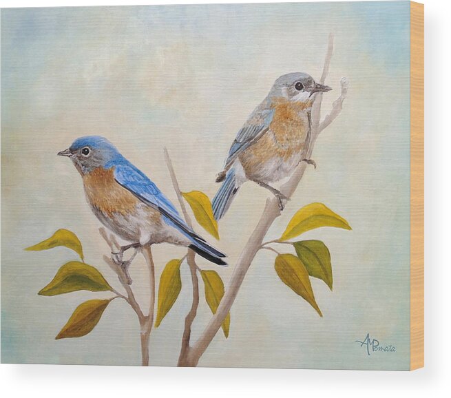 Bluebird Wood Print featuring the painting Stillness Of Heart by Angeles M Pomata