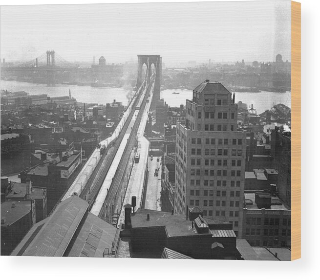 Suspension Bridge Wood Print featuring the photograph The Brooklyn Bridge by New York Daily News Archive