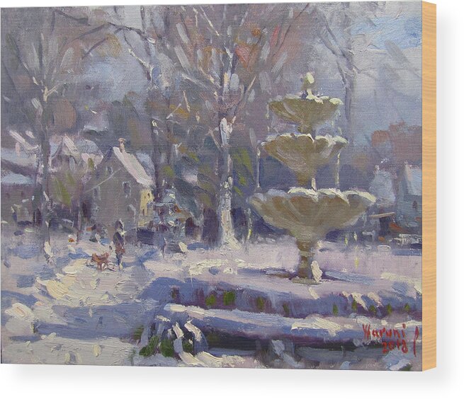 Frozen Fountain Wood Print featuring the painting The Frozen Fountain by Ylli Haruni
