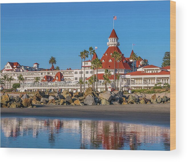 San Diego Wood Print featuring the photograph The Hotel del Coronado Beach Reflection San Diego by Robert Bellomy