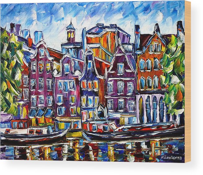 Beautiful Amsterdam Wood Print featuring the painting The Houses Of Amsterdam by Mirek Kuzniar