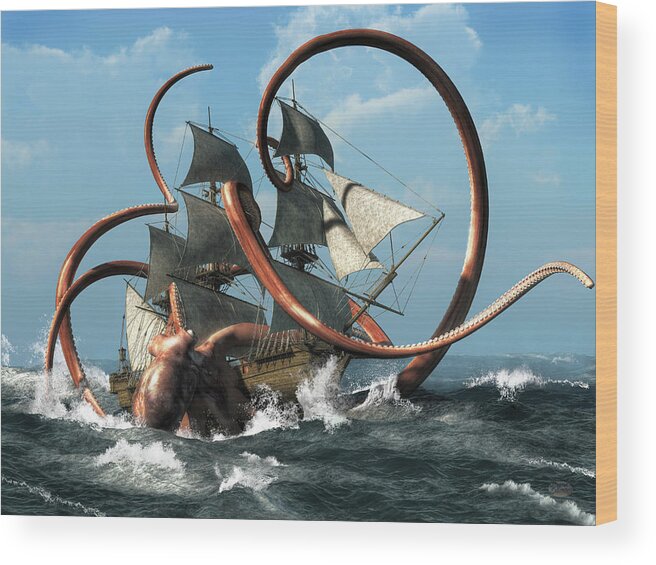 Kraken Wood Print featuring the digital art The Kraken by Daniel Eskridge