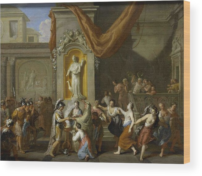 Gerard Hoet (i) Wood Print featuring the painting The Marriage of Alexander the Great and Roxane of Bactria. by Gerard Hoet -I-