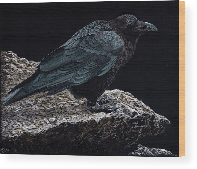 Raven Wood Print featuring the painting The Raven by Margaret Sarah Pardy