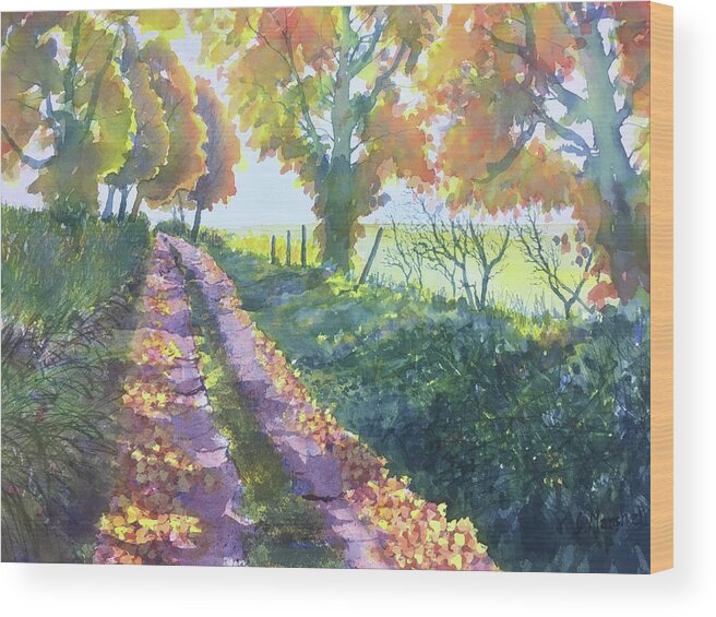 Watercolour Wood Print featuring the painting The Tunnel in Autumn by Glenn Marshall