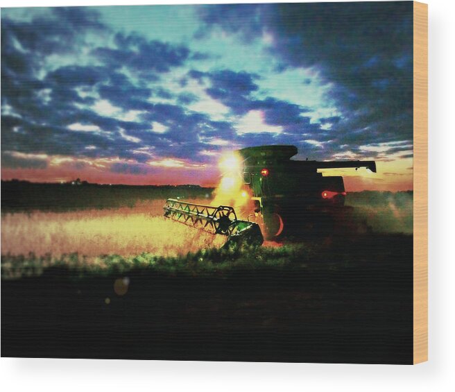 Field; Harvest; Beans; Fall; Minnesota; Fulda; Tsarts; Troystapek; Troy Stapek; Night Work; Farming Wood Print featuring the photograph There goes the beans by Troy Stapek