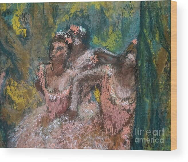 Dance Wood Print featuring the painting Three Dancers In Salmon Skirts Detail by Edgar Degas
