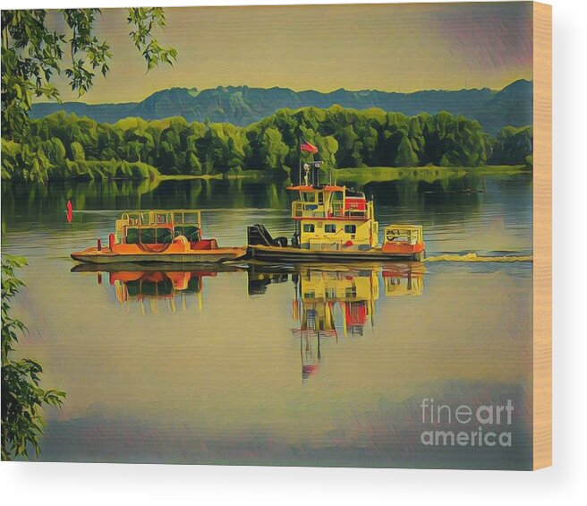 Mississippi River Wood Print featuring the painting Tug on the Mississippi by Marilyn Smith