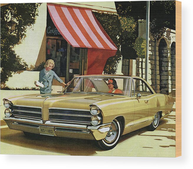 Adult Wood Print featuring the drawing Two Woman in Gold Car by CSA Images