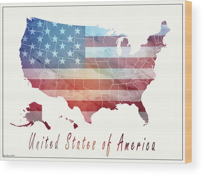 Art & Collectibles Wood Print featuring the glass art United States of America Map Style 3 by Greg Edwards