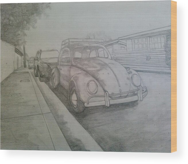 Drawing Of Vw Wood Print featuring the drawing Vdub by Andrew Johnson