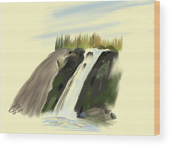 Waterfall Wood Print featuring the digital art View Below the Falls by Joel Deutsch