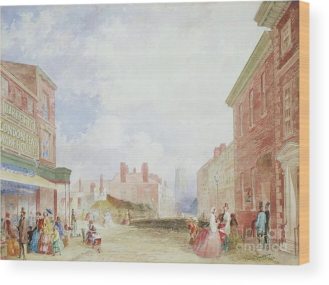 Leeds Wood Print featuring the painting View Of Kirkgate, Leeds, 1854 Watercolor by Isaac Fountain