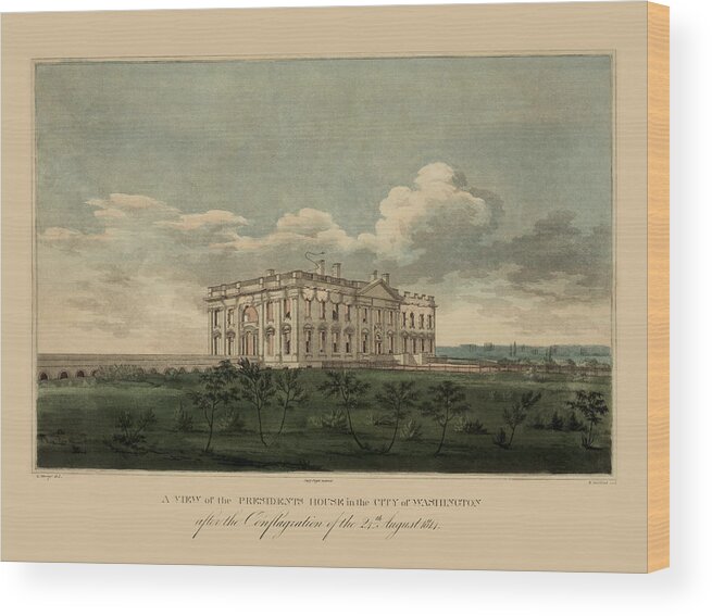 War Of 1812 Wood Print featuring the painting View of the Presidents house 1814 by William Strickland