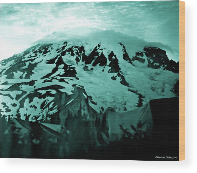 Landscape Wood Print featuring the photograph Vintage Mount Rainier at Twilight early 1900 era... by Eddie Eastwood