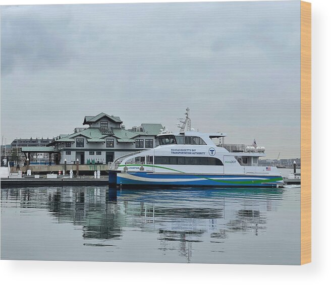 Landscape Wood Print featuring the photograph Water Taxi At Boston Harbor by Monica Wang