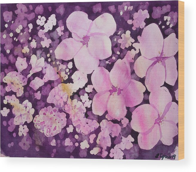 Cherry Wood Print featuring the painting Watercolor - Cherry Blossom Design by Cascade Colors