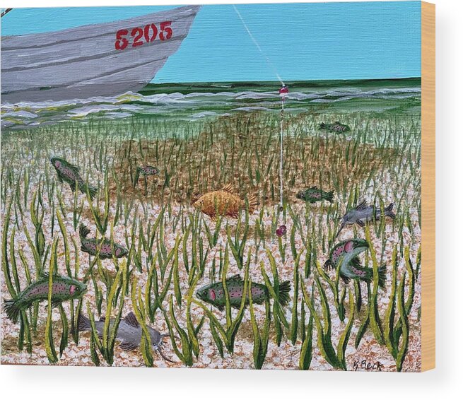Fish Wood Print featuring the painting We See You 5205 by Katherine Young-Beck