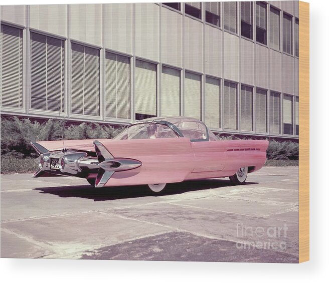 Vintage Wood Print featuring the photograph Wild 1950s Jet Age Concept Car In Pink With Glass Roof by Retrographs
