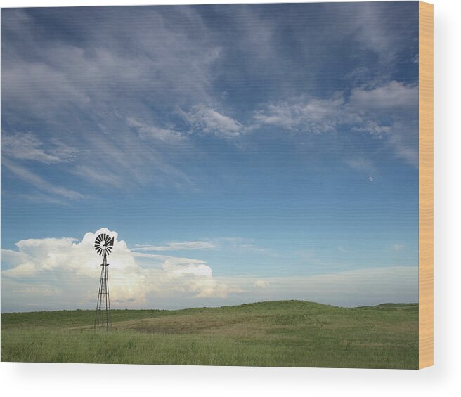 Tranquility Wood Print featuring the photograph Windmill In Field by John Kelly