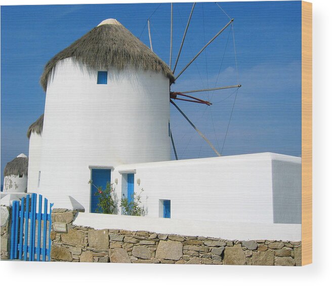Windmill Wood Print featuring the photograph Windmill with a Blue Gate by Keiko Richter