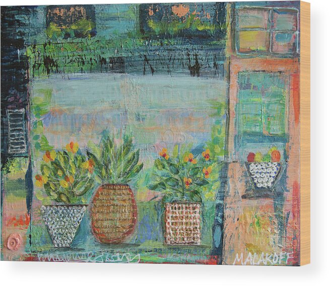 Flowers Wood Print featuring the mixed media Window Box by Julia Malakoff