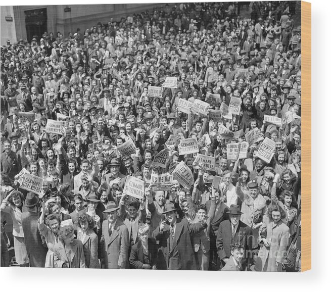 Crowd Of People Wood Print featuring the photograph World War II Victory Day Showing by Bettmann