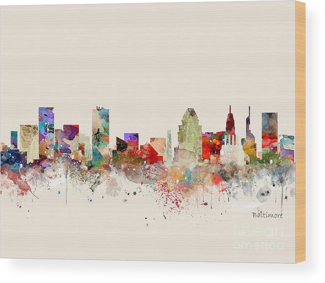 Baltimore Wood Print featuring the painting Baltimore Skyline #1 by Bri Buckley