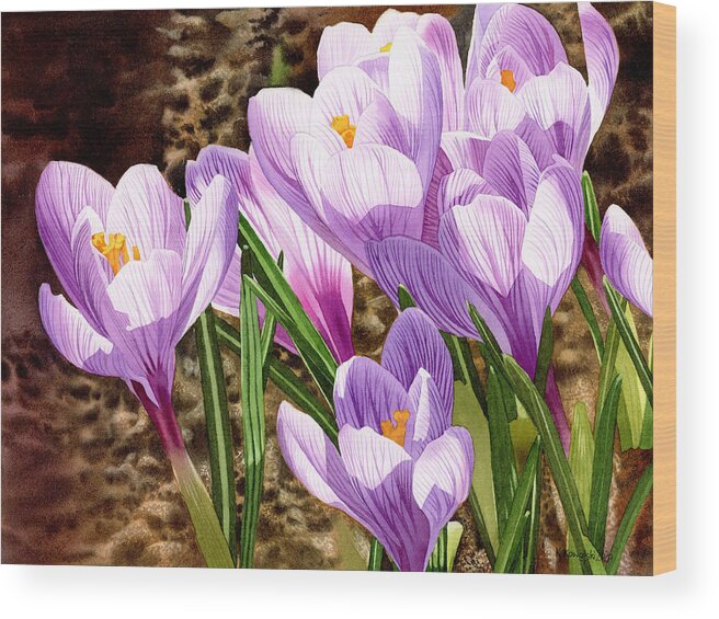 Crocus Wood Print featuring the painting Early Spring by Espero Art